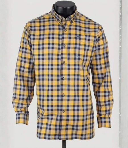 CHALLENGER CH2023 — Chemise à carreaux manches longues bleu et jaune : douceur en Coton gratté et coupe confort