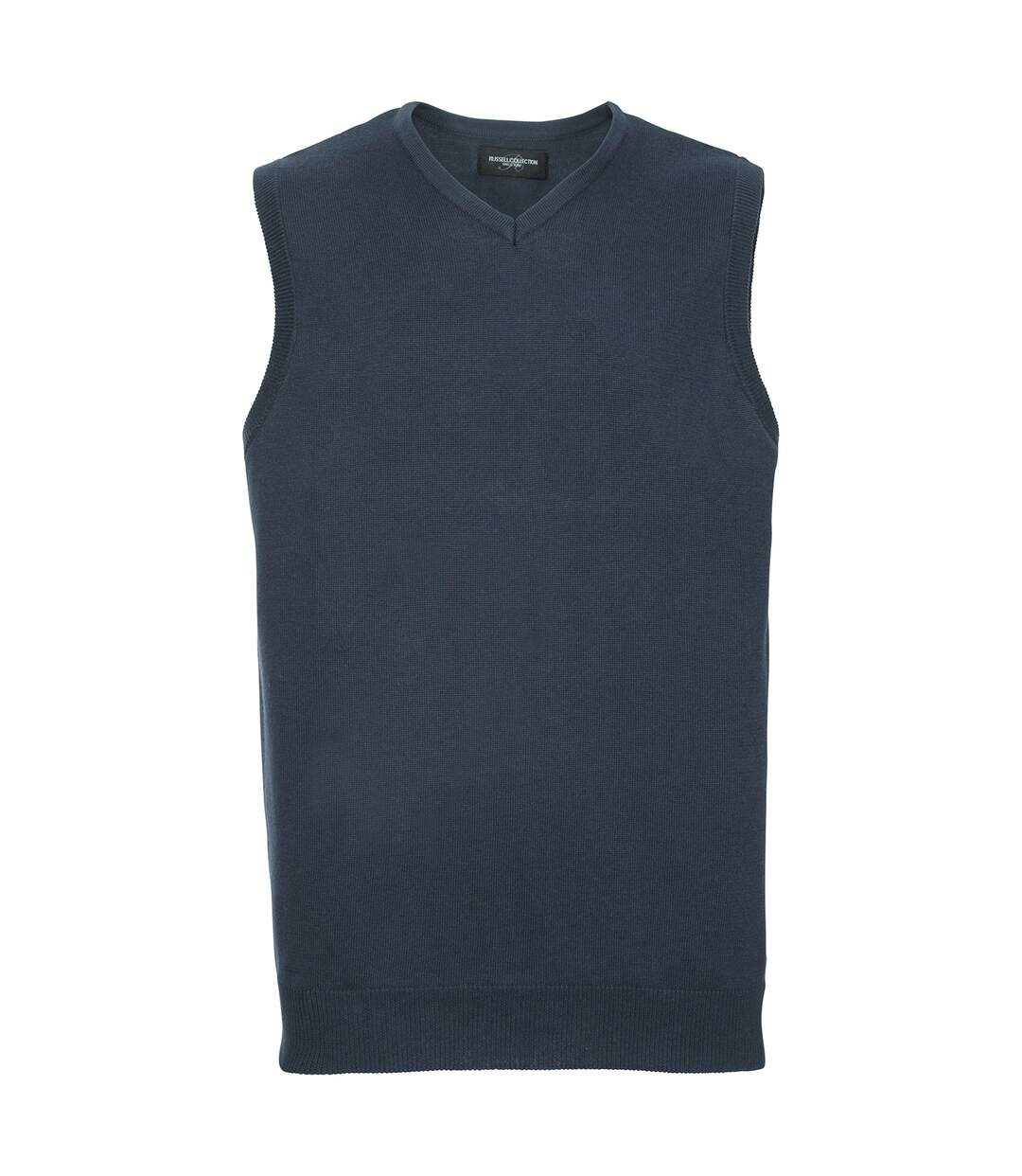 Mens cotton acrylic v neck sleeveless sweatshirt french navy Russell Collection