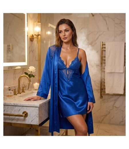 OZABI Nuisette et Kimono Femme Satin Effet Soie Dentelle Pailletée