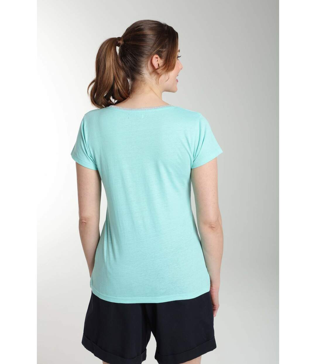Tee Shirt Col V Lurex Manches Courtes Femme Tee Sun Carage() | Gerard Pasquier Avec Col-v | Gerard P-3