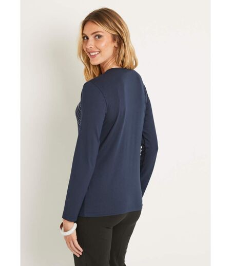 T-shirt uni droit court avec strass col rond
