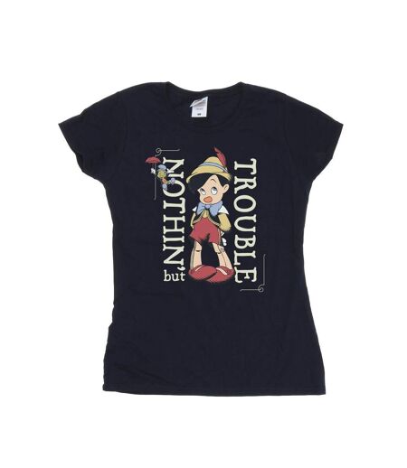 Disney T-shirt en coton Pinocchio Nothing But Trouble - Femmes/Ladies (Bleu marine) - UTBI36725