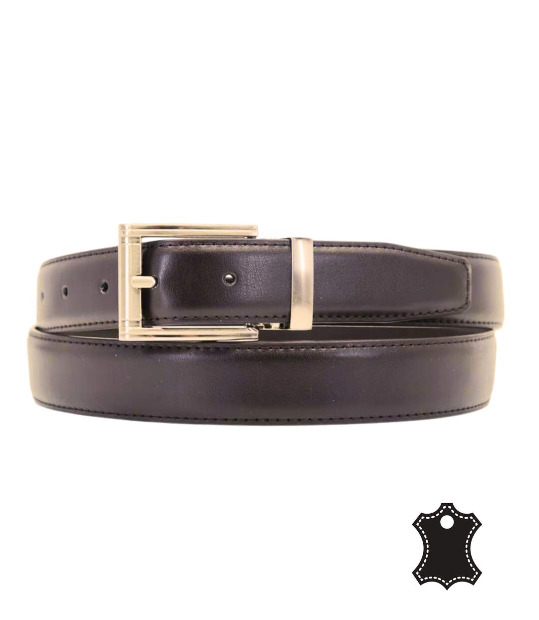 Ceinture homme ajustable en croute de cuir marron foncé - boucle chromée - Longueur Ajustable-1