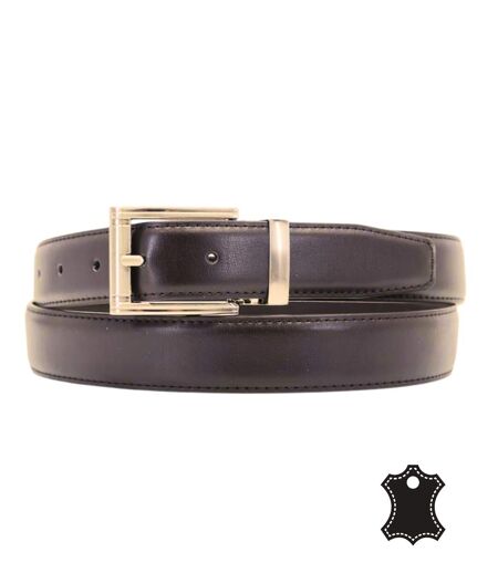 Ceinture homme ajustable en croute de cuir marron foncé - boucle chromée - Longueur Ajustable