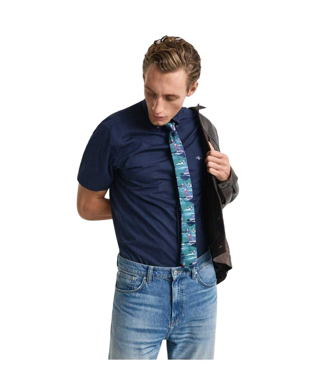 Mens Poplin Classic Short-sleeved Shirt Marine Gant-1