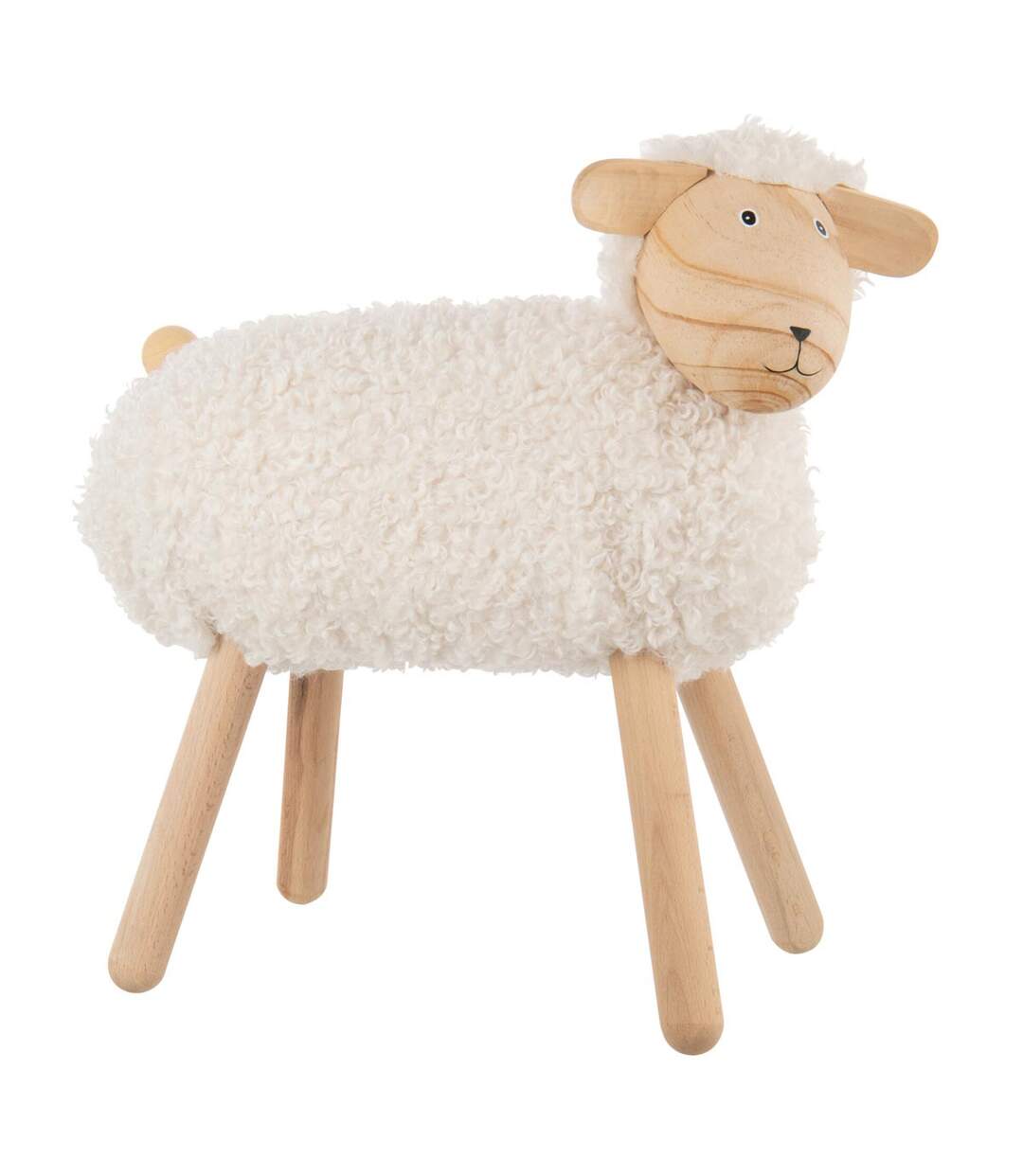 Statuette Mouton en Bois Chalet 45cm Blanc Cassé-1