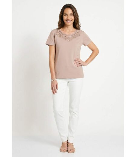 T-shirt macramé coton uni manches courtes