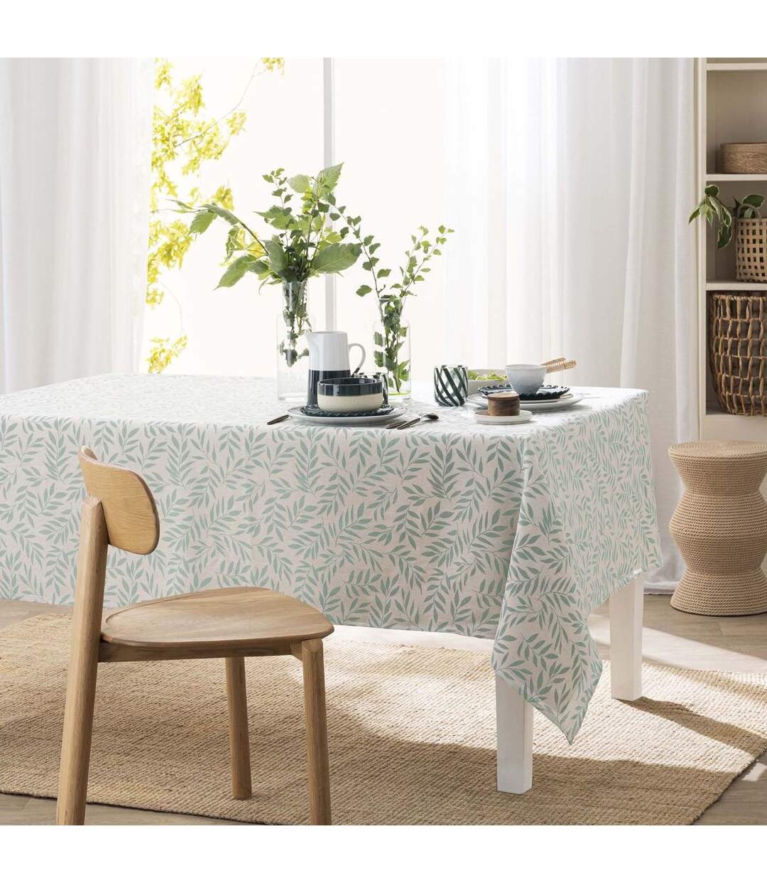 Nappe Antitache Imprimé Naya 140x240cm Vert Sauge-4