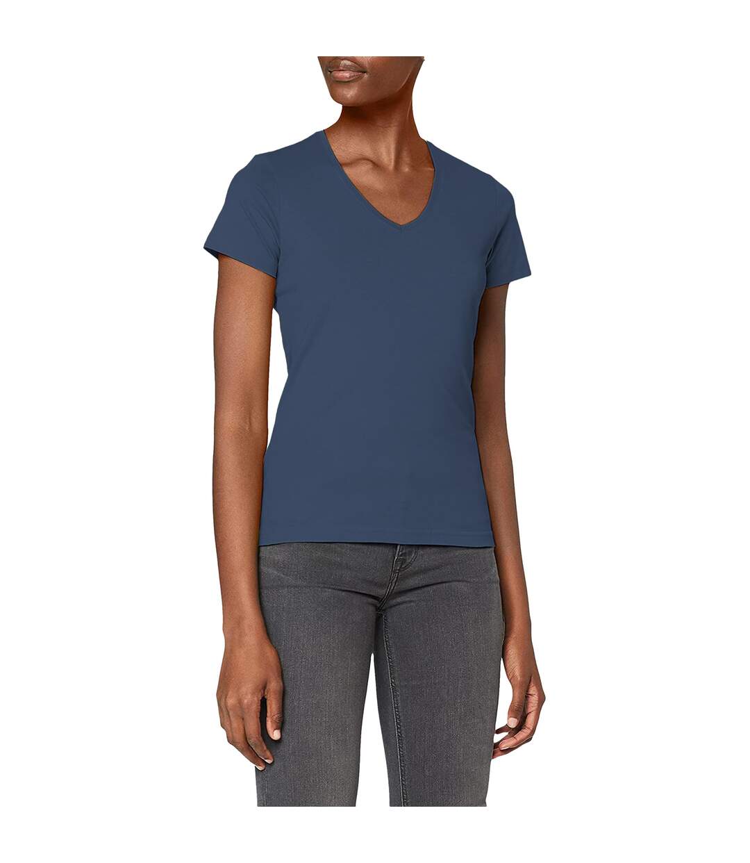 T-shirt Col V Femme Bleu Marine Stedman-1