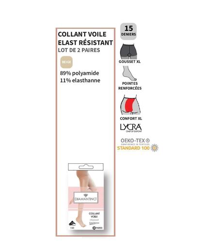 Collant Femme Confort et Résistance DIAMANTINO Pack de 4 Collants Voile Beige Resistant