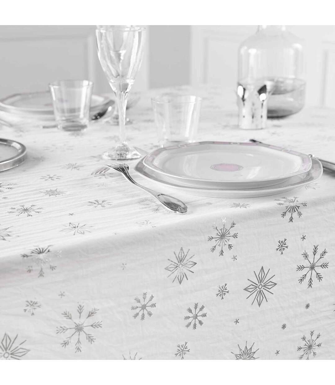 Nappe Antitache Imprimé Astrelia 140x240cm Blanc & Argent-3