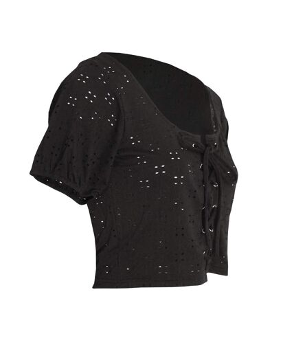 Tessa broderie anglaise lace-through top femme/ladies noir Brave Soul