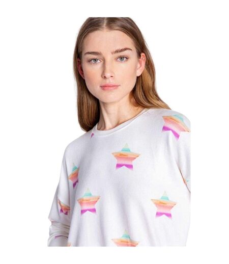 Womens/ladies Star Print French Terry Relaxed Fit Jumper Off White PJ Salvage