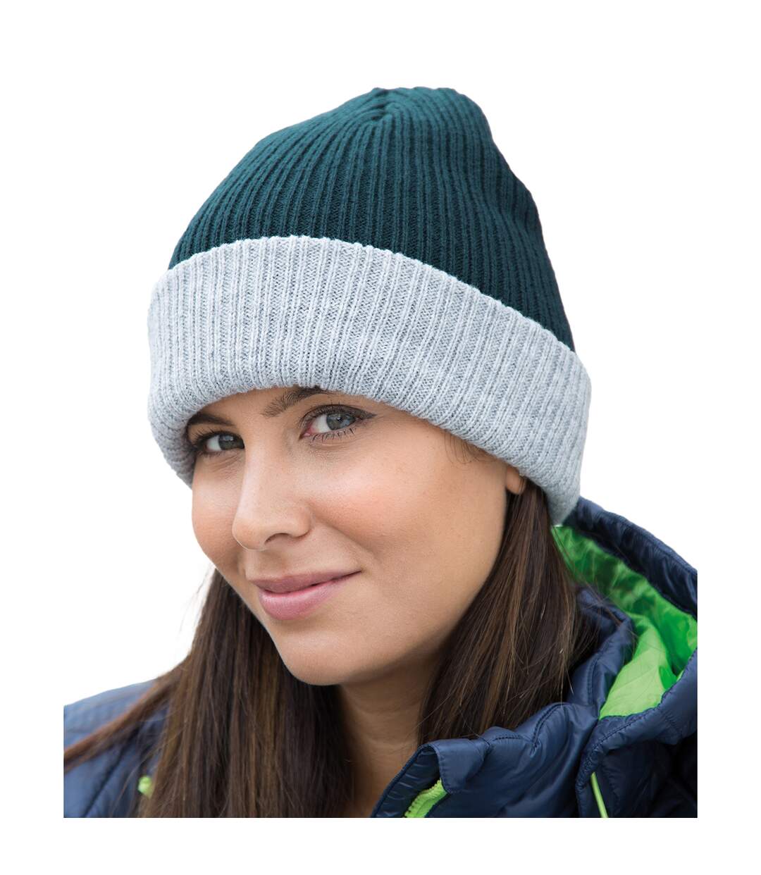 Unisex adult double layered beanie navy/grey Result Winter Essentials-3