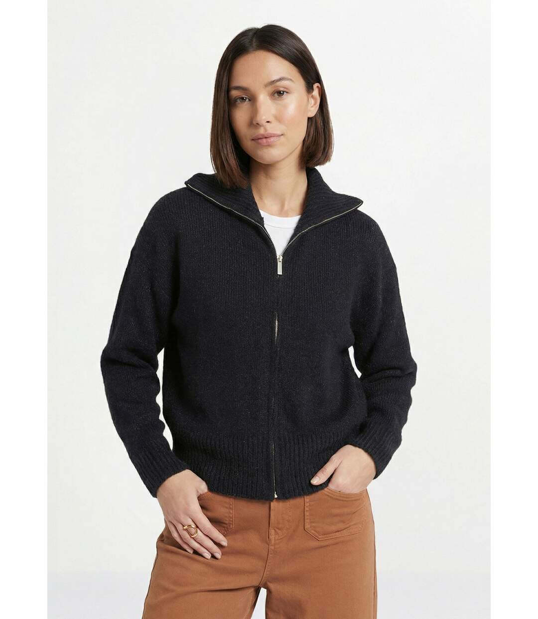 Pull zippé en maille avec col montant-1