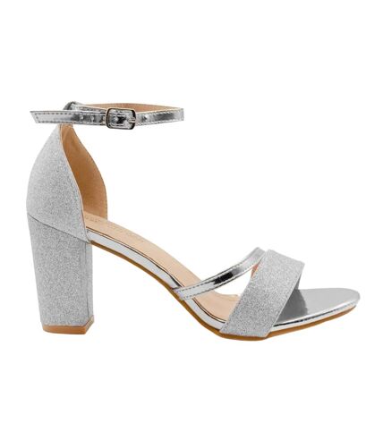 Womens/ladies perla ankle strap medium block heel sandals silver Where´s That From