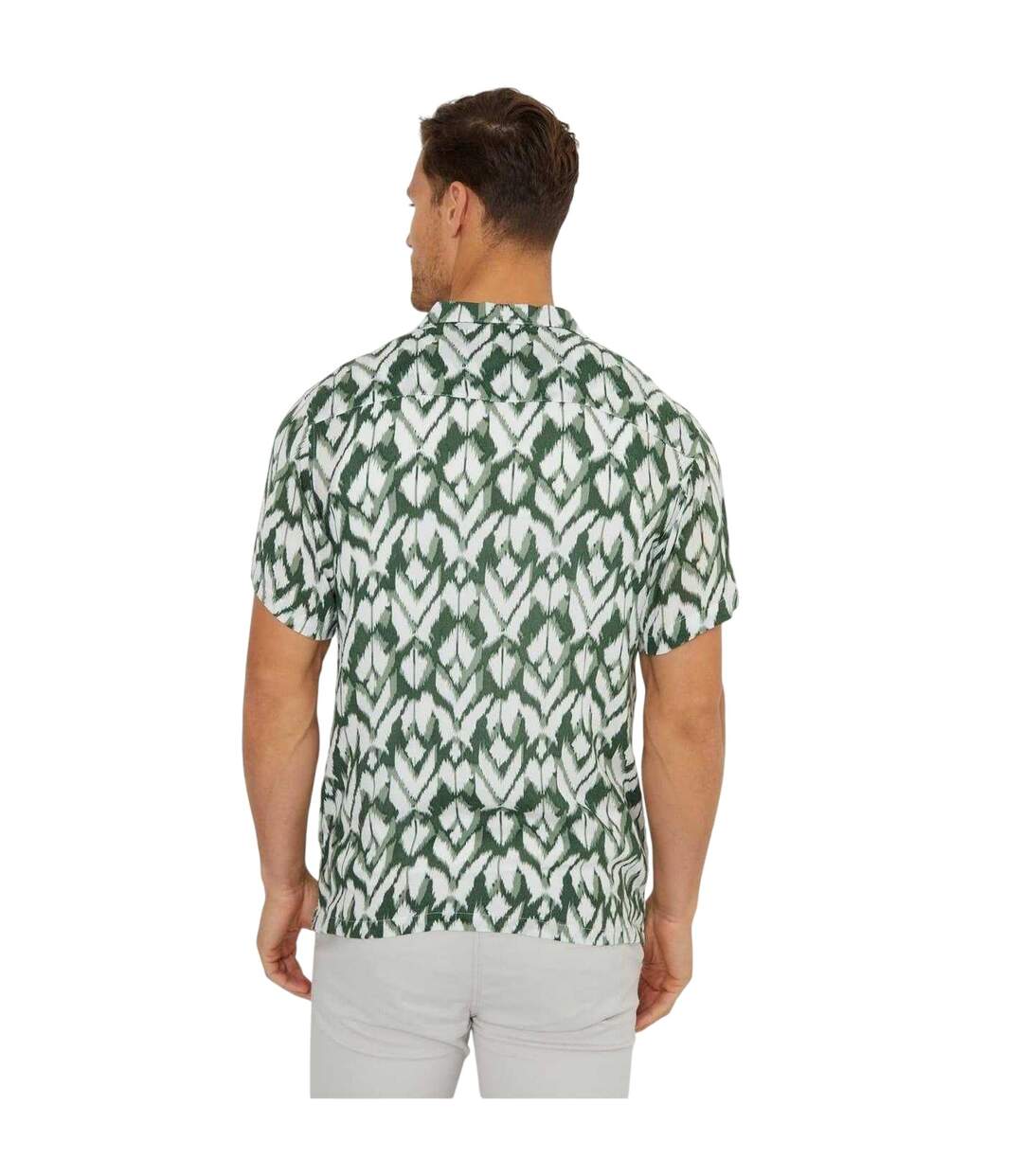 Mens Geometric Short-sleeved Shirt Pine Green Threadbare-3