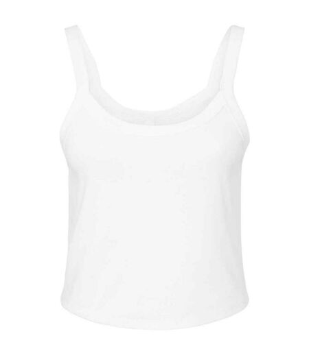 Womens/ladies Plain Micro-rib Spaghetti Strap Tank Top Solid White Bella + Canvas