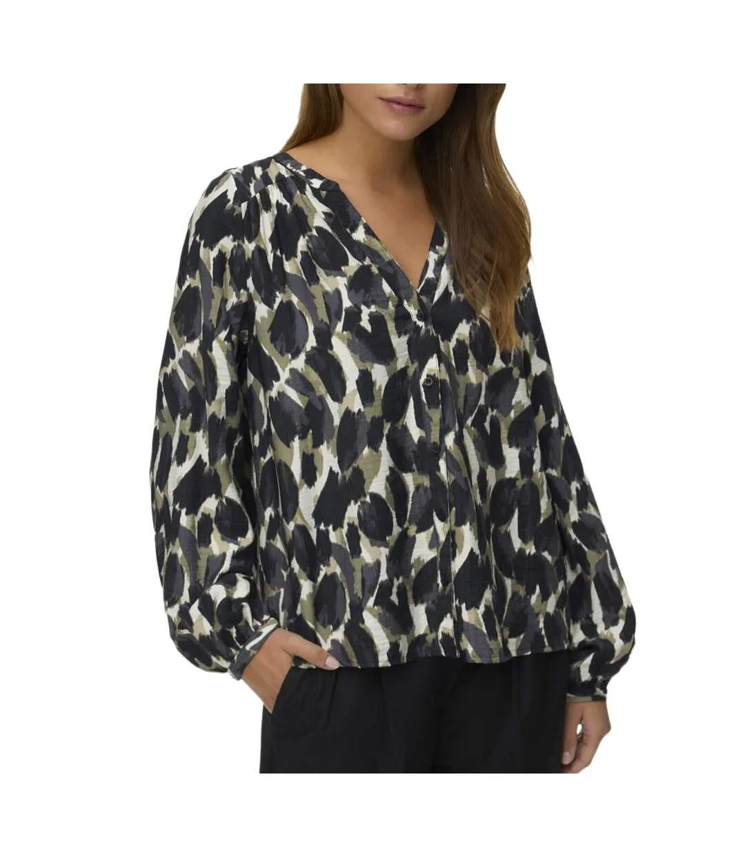 Blouse noir/kaki femme vero moda fanini-1