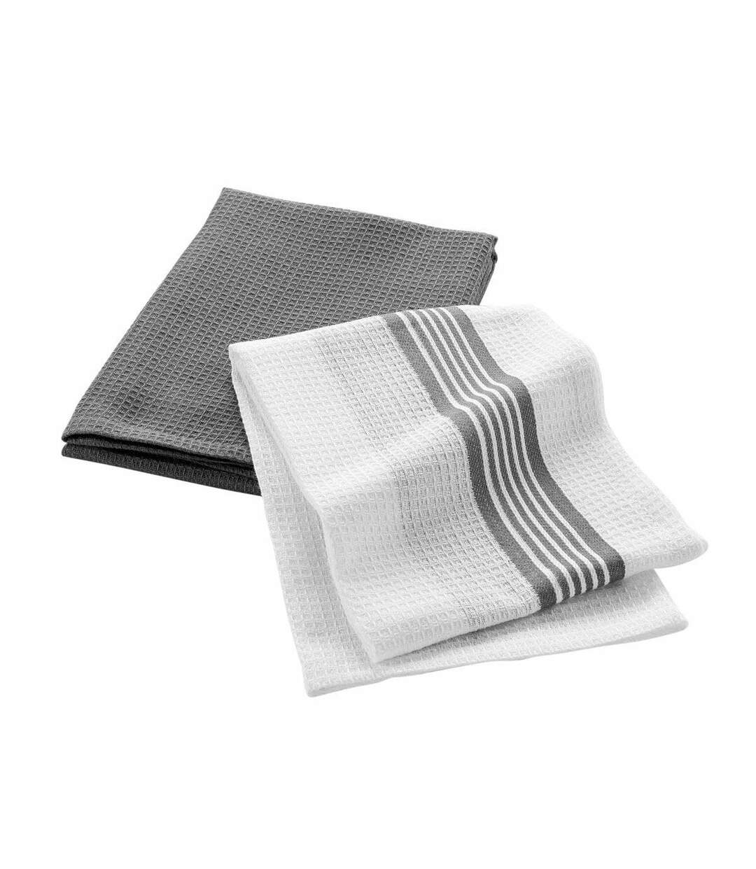 Lot de 2 Torchons Nid d'Abeille Grand Chef 50x70cm Blanc & Gris-1