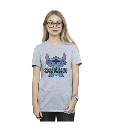 Disney Womens/Ladies Lilo And Stitch Ohana Blue Glitch Cotton Boyfriend T-Shirt (Gris sportif) - UTBI30267