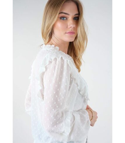 Blouse unie en voile doublée, motif plumetis CHERINE