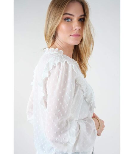 Blouse unie en voile doublée, motif plumetis CHERINE