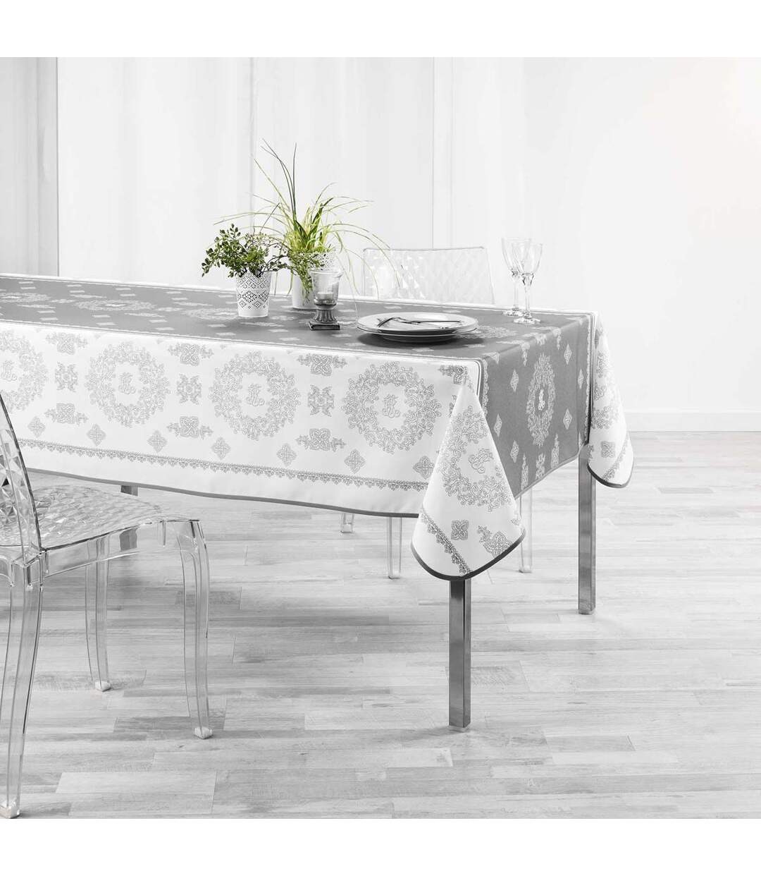 Nappe Imprimée Madelyne 150x300cm Blanc-2