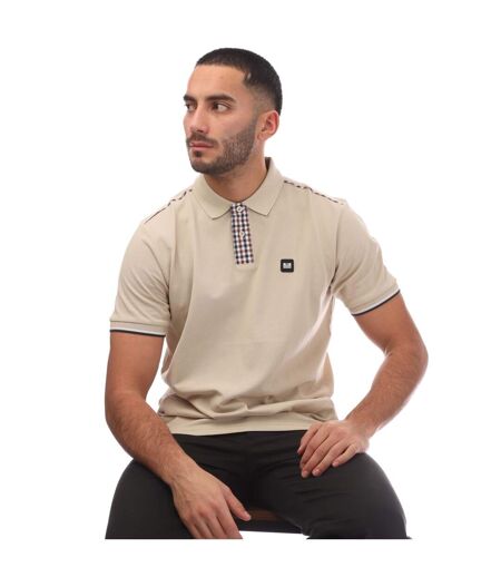 Mens Teresina Checked Trim Polo Shirt Stone Weekend Offender