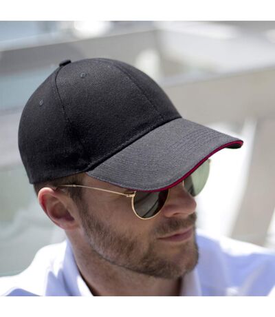 Result Unisex Low Profile Heavy Brushed Cotton Baseball Cap With Sandwich Peak (Pack of 2) (Black/Red) - UTBC4229