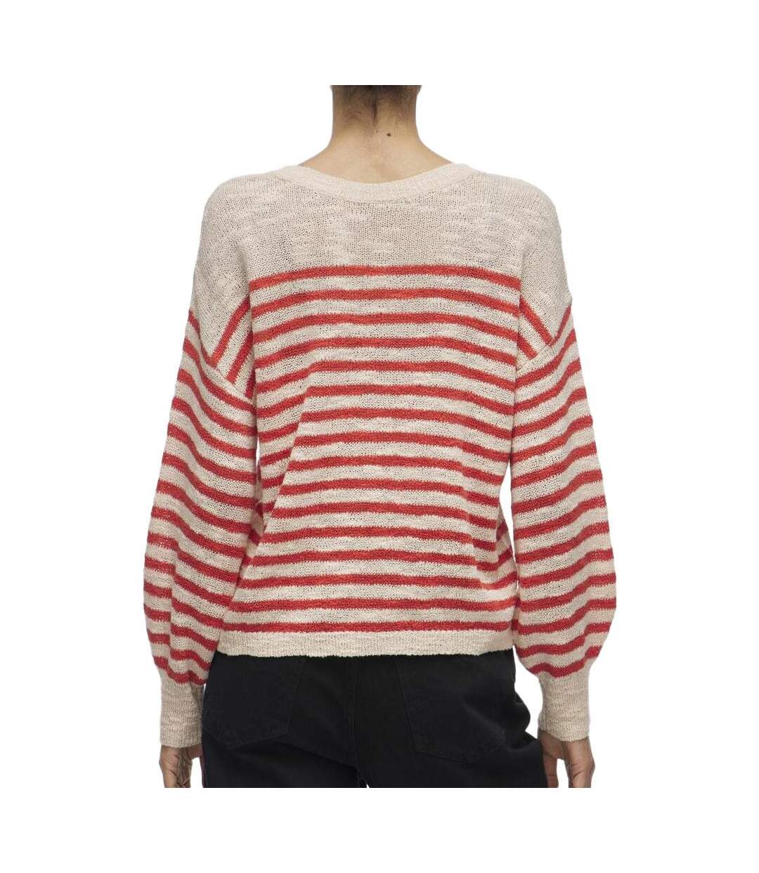 Pull beige/rouge femme vila poca-2