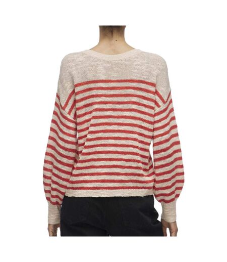 Pull beige/rouge femme vila poca
