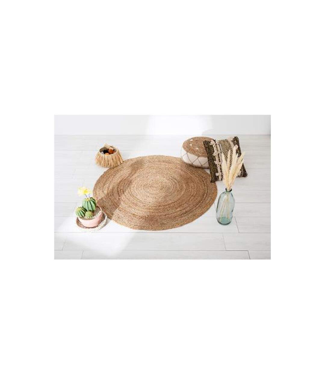 Tapis Déco Rond en Jute Bulo 120cm Beige-5