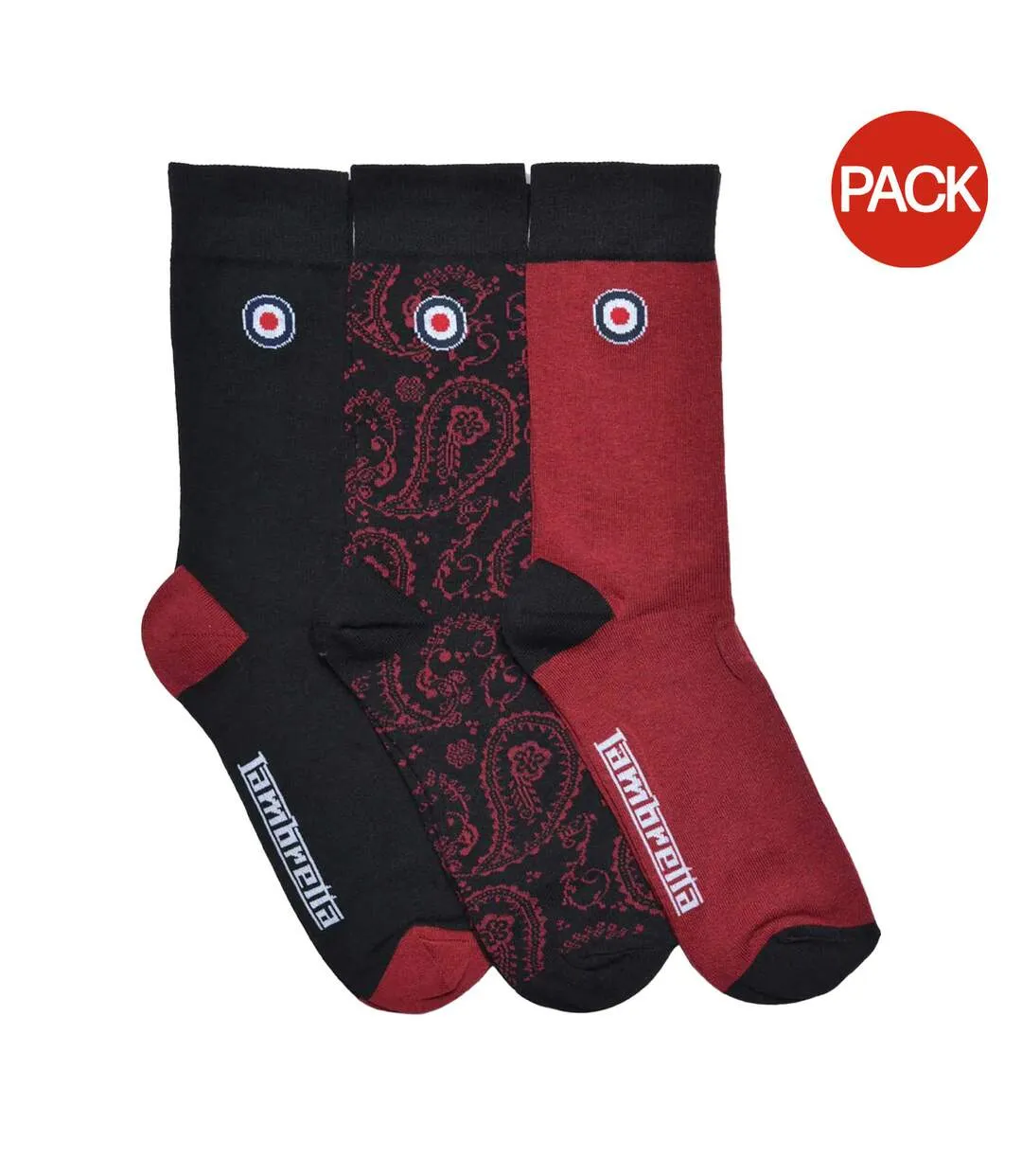 Pack Of 3  Mens Paisley Socks  Black Wine Lambretta-1