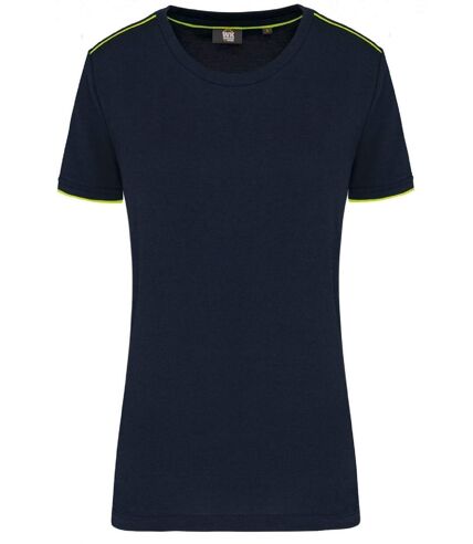 T-shirt professionnel DayToDay pour femme - WK3021 - bleu marine et jaune fluo