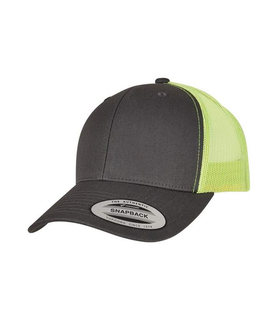 Casquette trucker adulte gris foncé / vert néon Flexfit-1