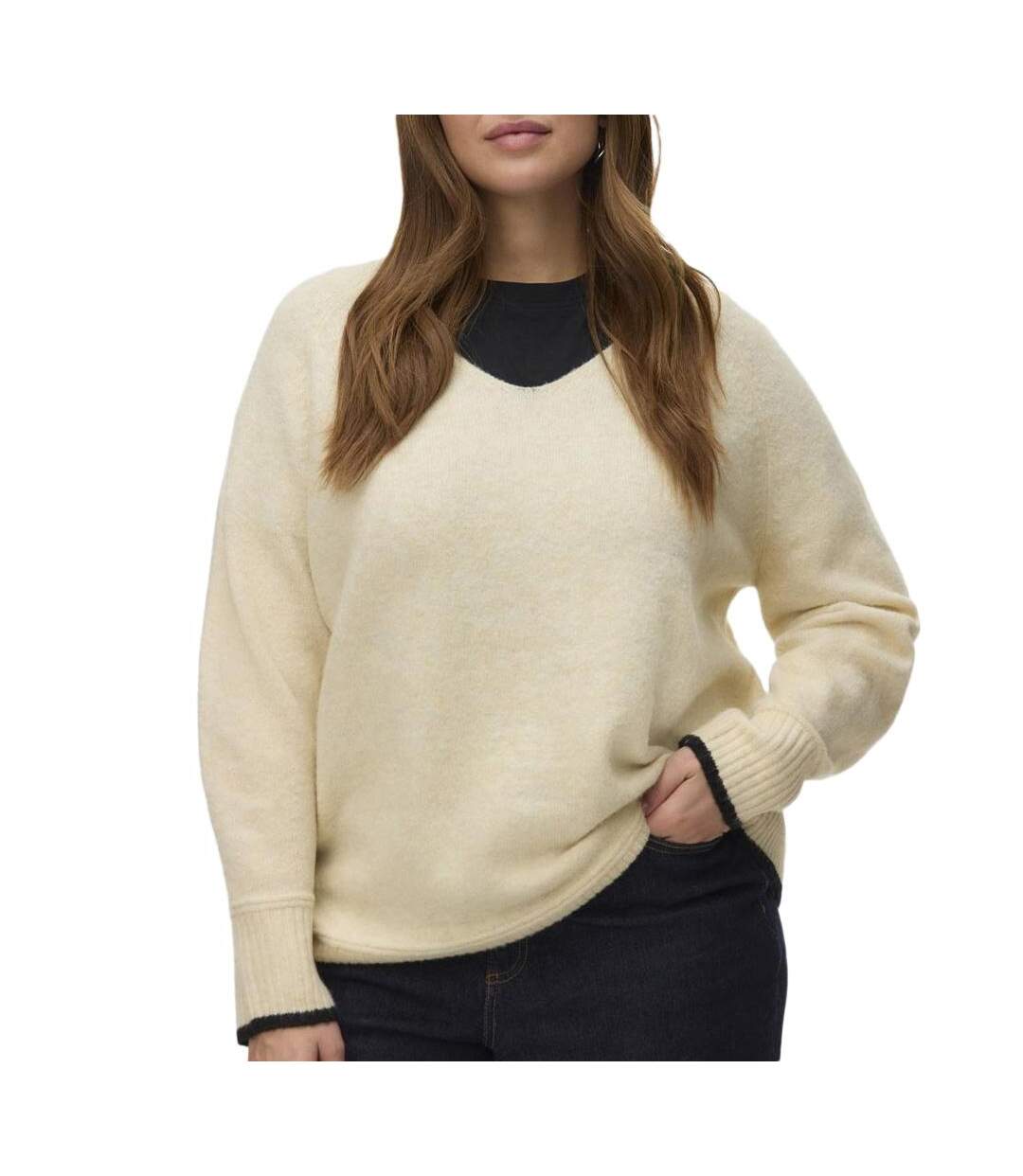 Pull blanc/beige femme vero moda curve caquarius-1