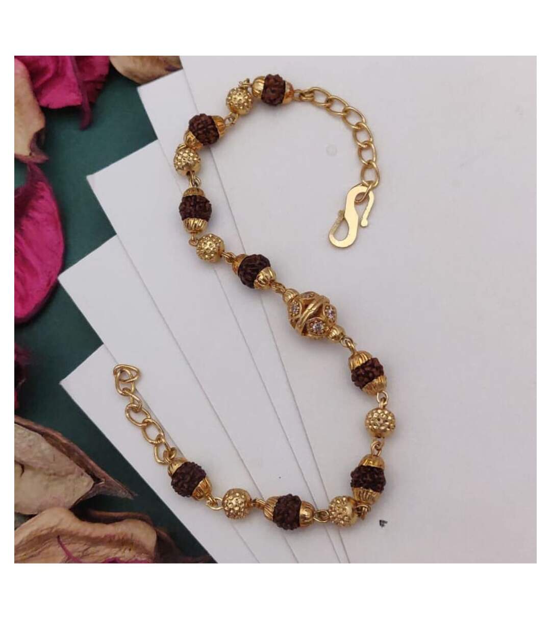 18ct Gold Plated Indian Lord Shiva Rudraksha Beaded Hindu Bracelet-1