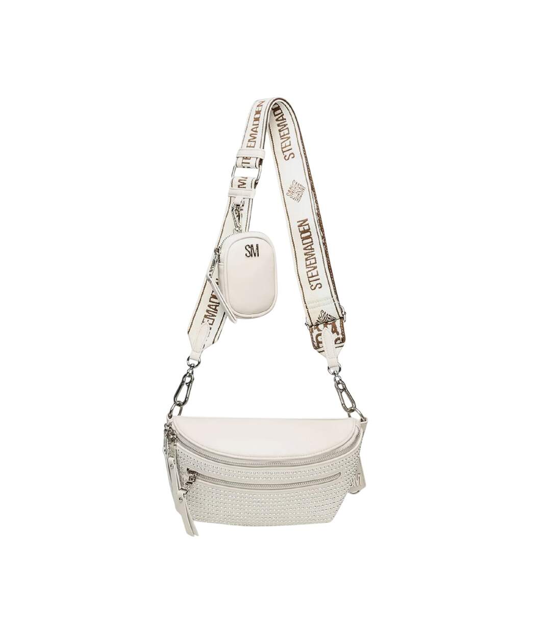 Bclarkes Studded Everyday Crossbody Bag 14cm X 24cm X 9cm Bone Silver Steve Madden-1