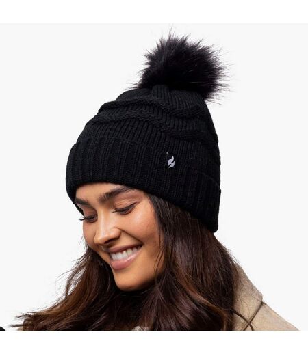 Ladies Zig Zag Turnover Thermal Pom Pom Hat for Winter