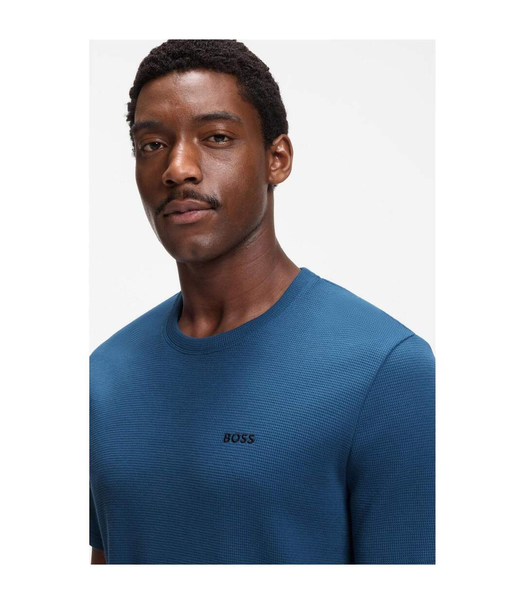 Mens Waffle Knit Pyjama Top Mid Blue Boss-4