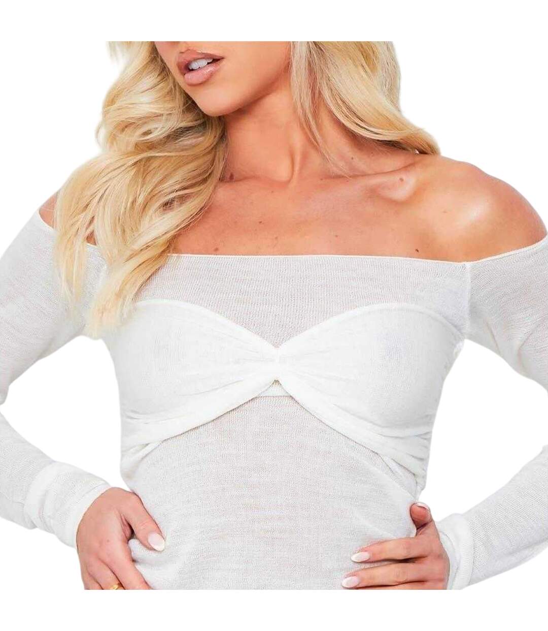 Womens/ladies Overlay Sheer Knit Bralette Top Cream Missy Empire-4