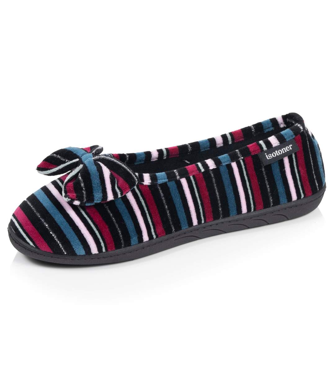 Isotoner Chaussons Ballerines femme microvelours semelle ergonomique, mousse à mémoire forme-1