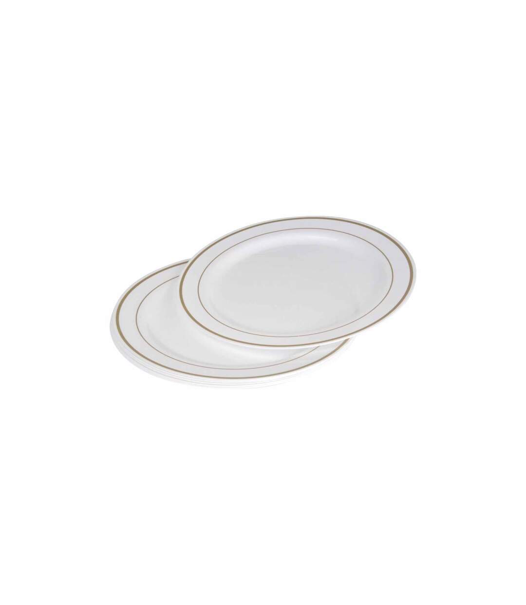 Lot de 6 Assiettes en Plastique Réutilisable Liseré 23cm Blanc & Or-1