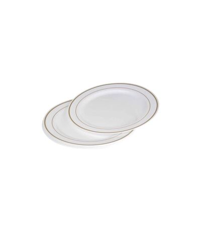 Lot de 6 Assiettes en Plastique Réutilisable Liseré 23cm Blanc & Or