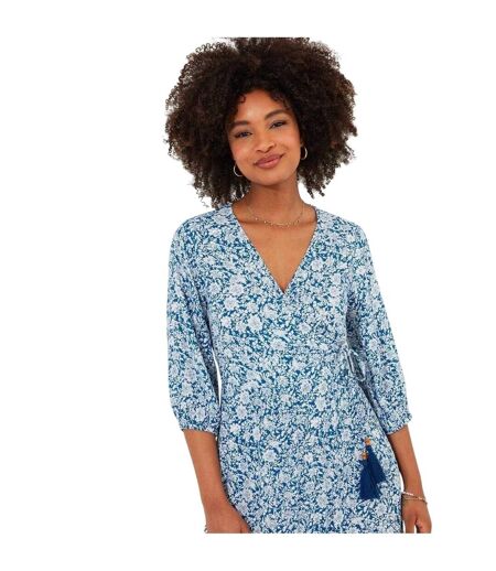 Womens/ladies Flowers Wrap Maxi Dress Blue Joe Browns