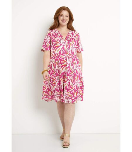 Robe col V boutonnée imprimée manches courtes