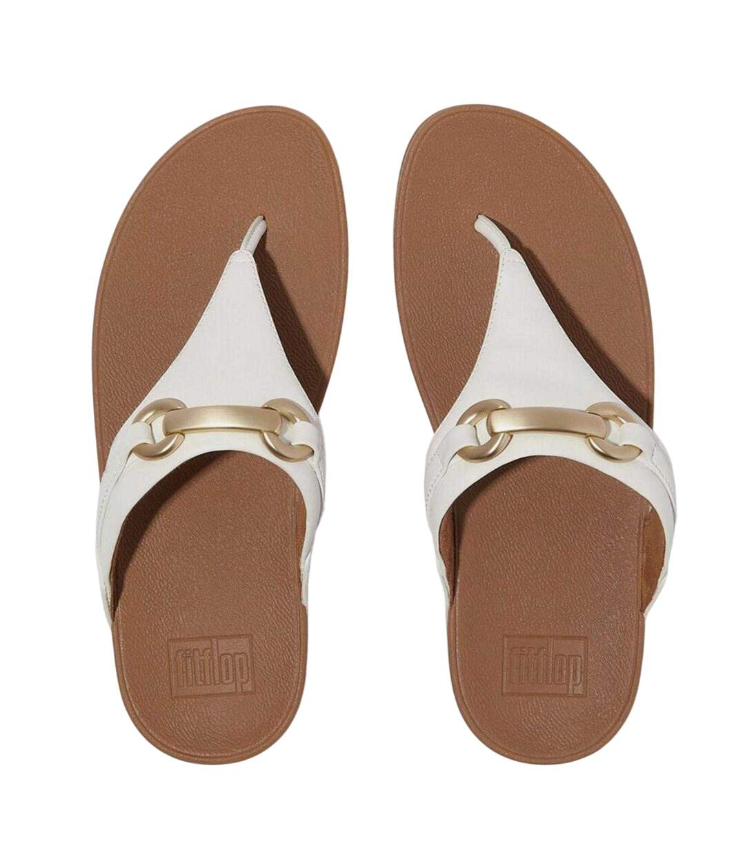 Womens/ladies Leather Snaffle Standard Sandals White Fit Flop-4
