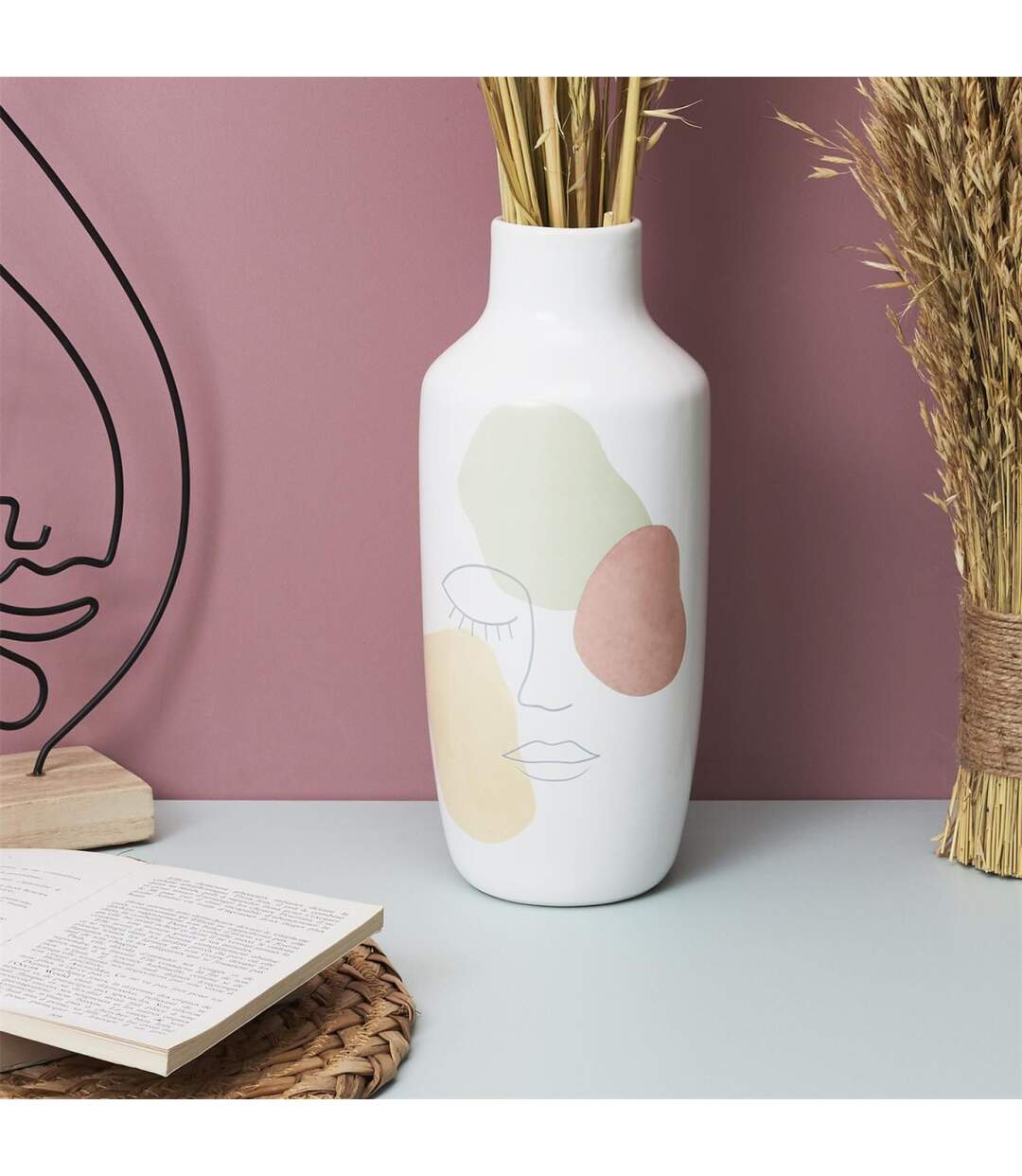 Vase Déco en Céramique Poésie 29cm Blanc-4