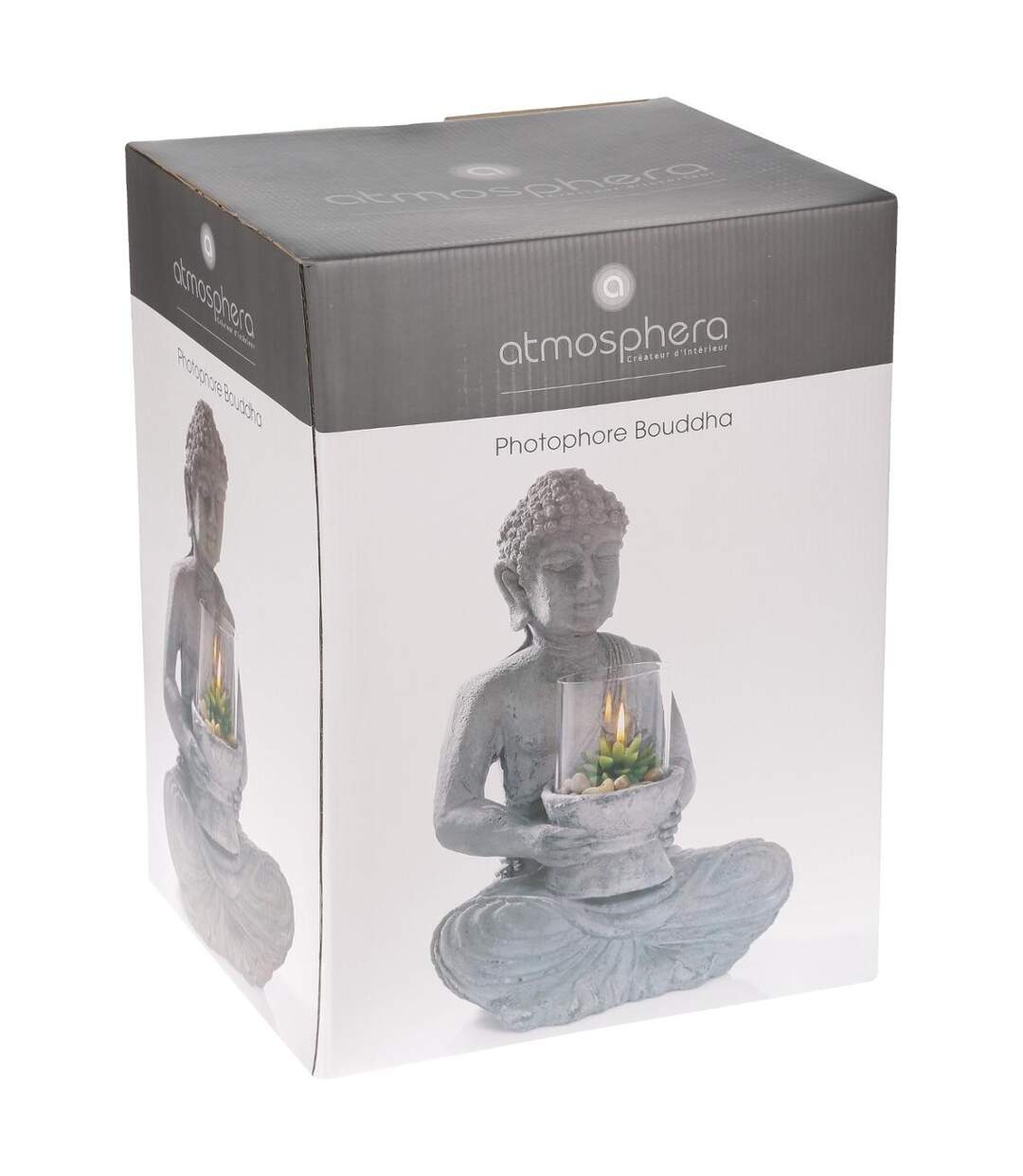 Photophore en Ciment Bouddha Assis 40cm Gris-3